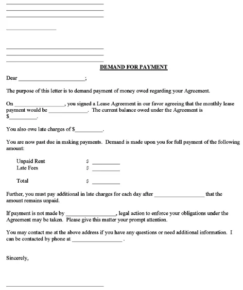 Demand for Lease Payment Form Word
