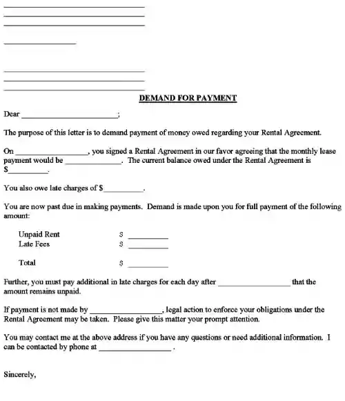 Demand for Rent Payment Form