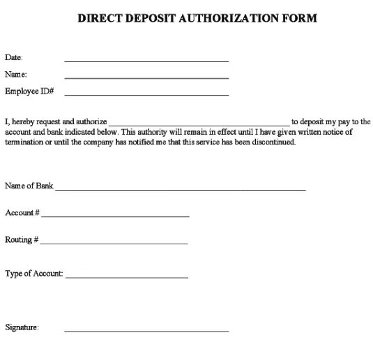 Direct Deposit Authorization Form