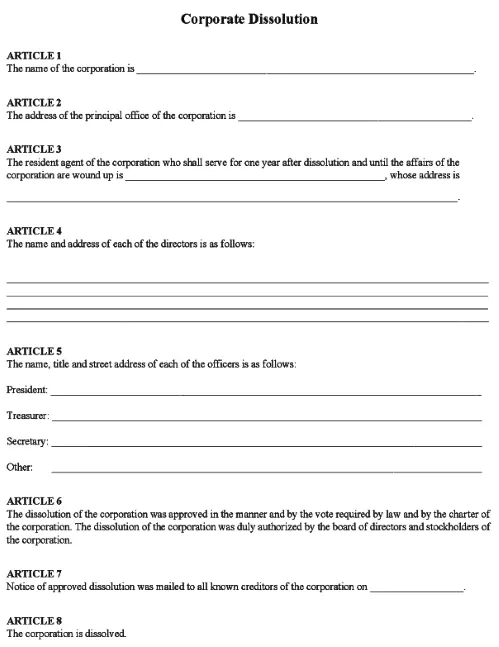Dissolution of Corporation Form