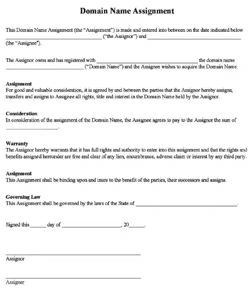 Domain Name Assignment Form Word