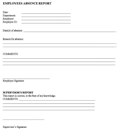 Employee Absence Report Form Word