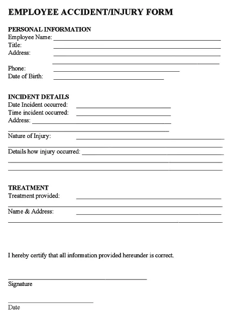 Employee Accident or Injury Report Form PDF