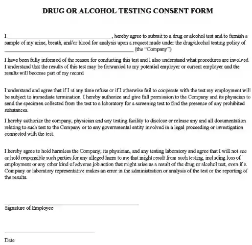 Employee Drug or Alcohol Testing Consent Form PDF