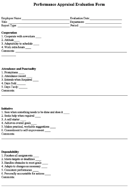 Employee Performance Review Form PDF