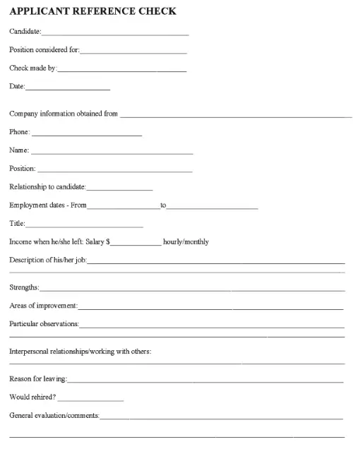 Employee Reference Check Form PDF