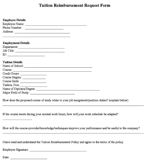 Employee Tuition Reimbursement Form PDF