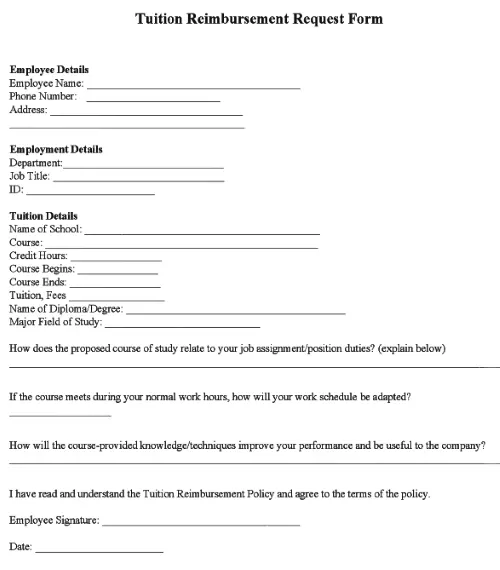 Free Employee Tuition Reimbursement Form PDF - Printable Form