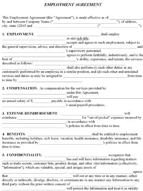 Employment Agreement Quick Form PDF