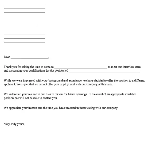 Employment Rejection Form Word