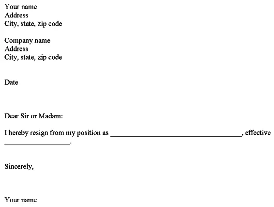 Employment Resignation Letter