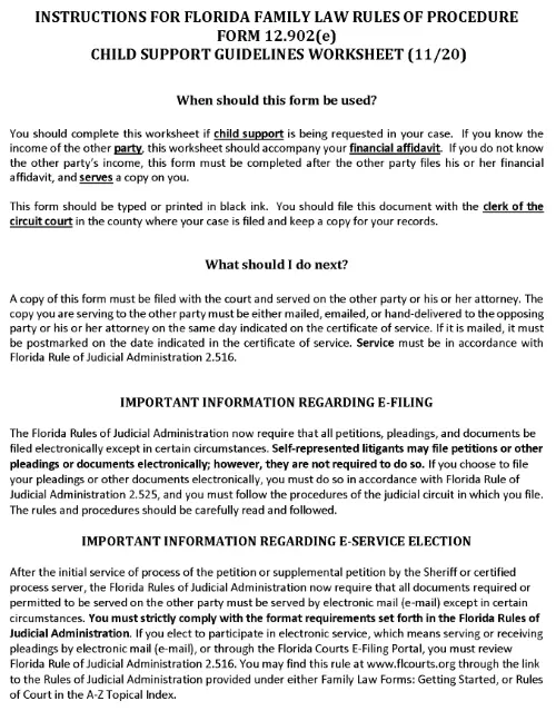 Florida Child Support Guidelines Worksheet