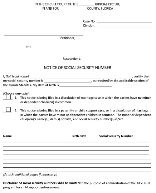 Florida Notice of Social Security Number