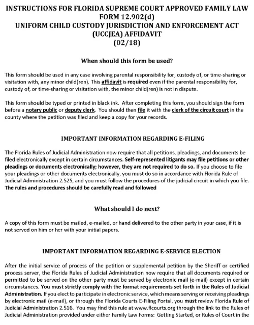 Florida Uniform Child Custody Jurisdiction and Enforcement Affidavit