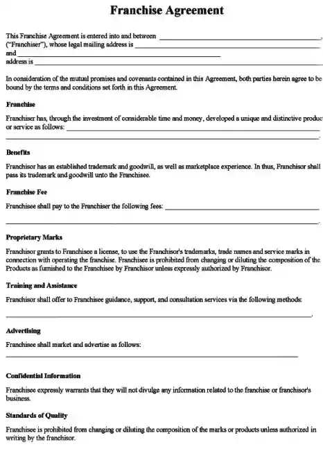 Franchise Agreement Form Word