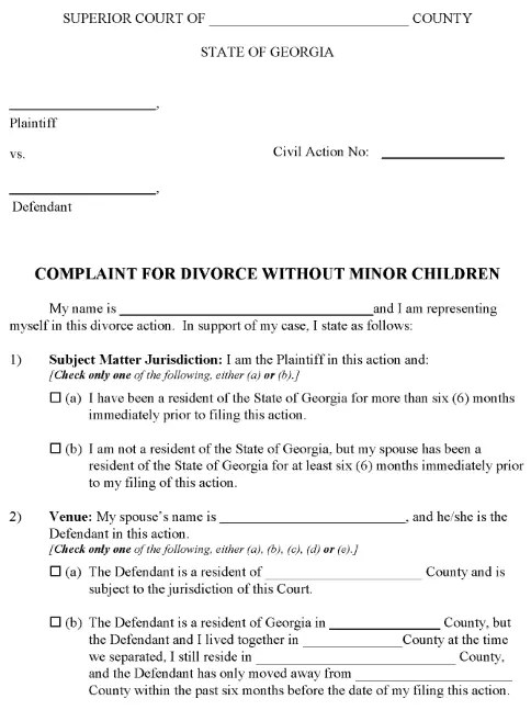 Georgia Divorce Forms