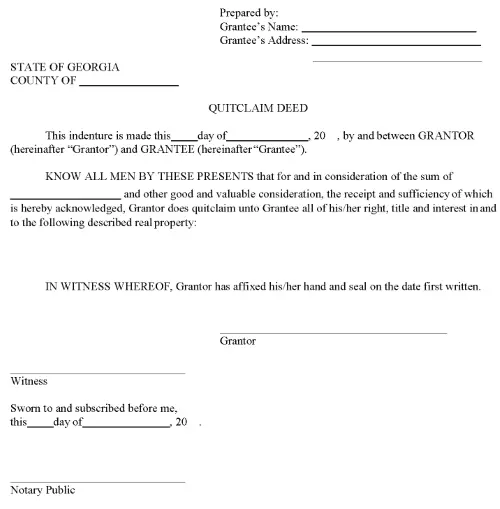 Georgia Quitclaim Deed Word