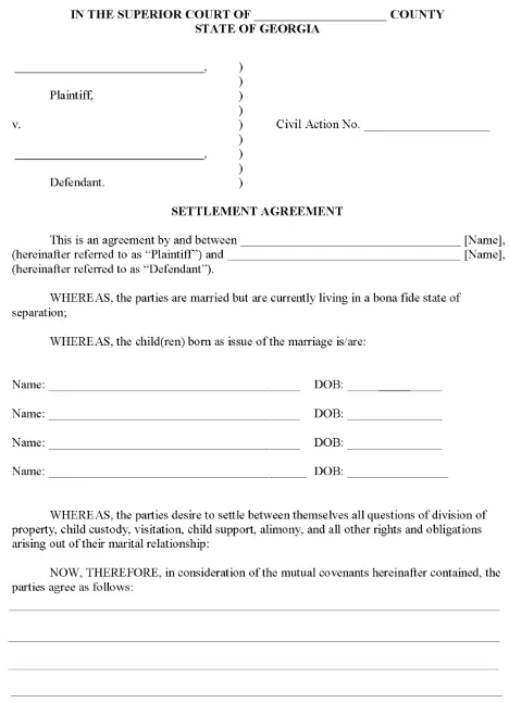 Georgia Settlement Agreement With Children