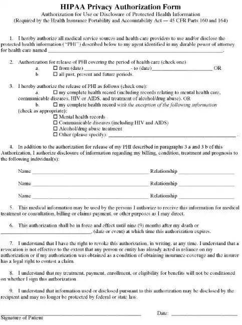 HIPPA Privacy Authorization Form PDF