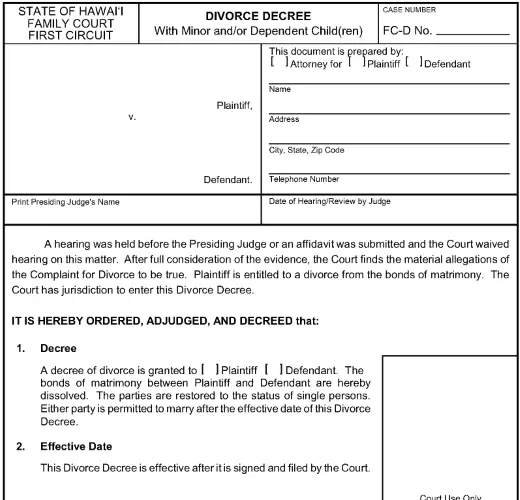 Hawaii Divorce Decree With Children First Circuit