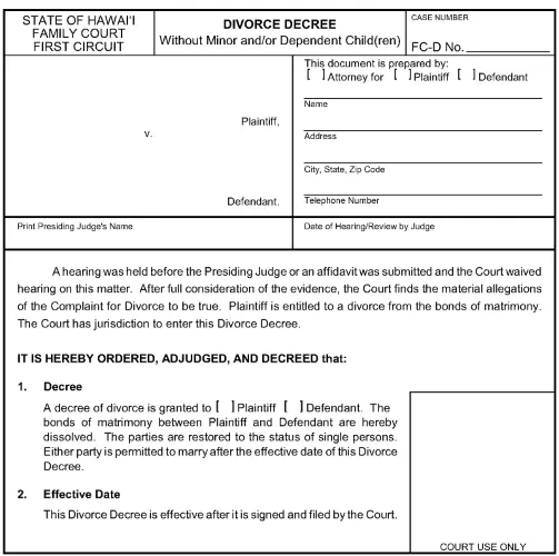 Hawaii Divorce Decree Without Children First Circuit