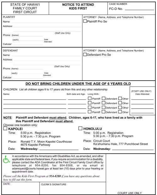 Hawaii Notice To Attend Kids First First Circuit