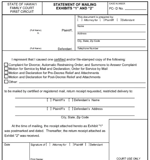 Hawaii Statement of Mailing First Circuit