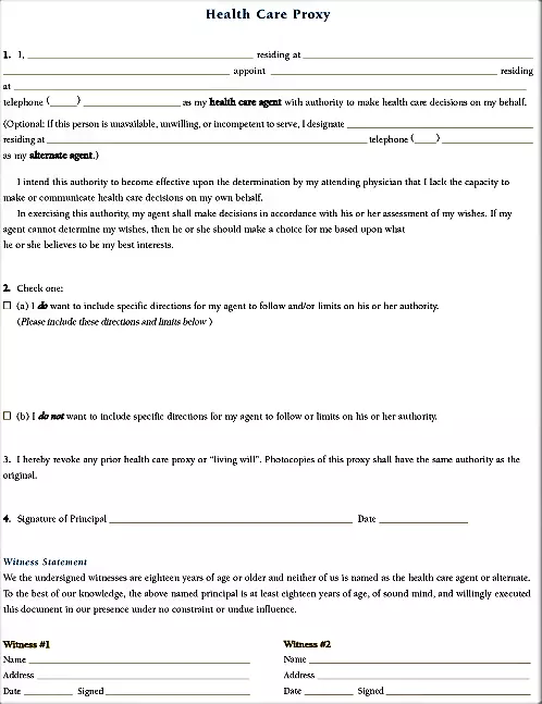 Healthcare Proxy Form