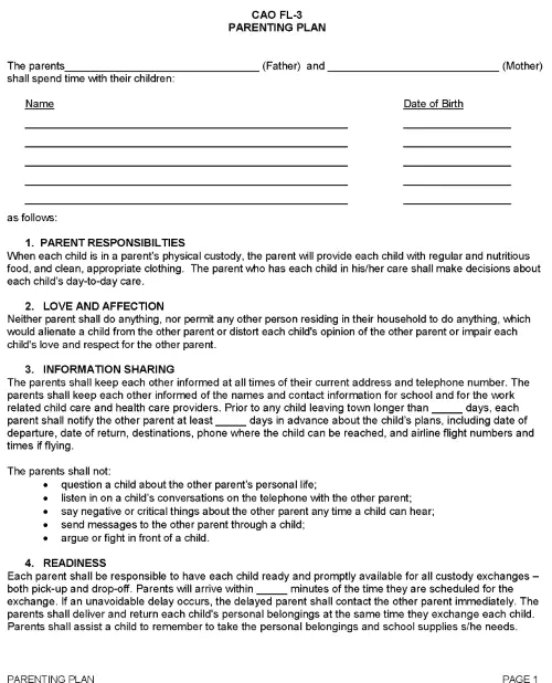 Idaho Parenting Plan