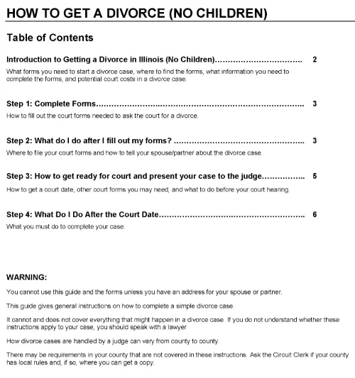 Illinois How To Get a Divorce No Children Instructions PDF
