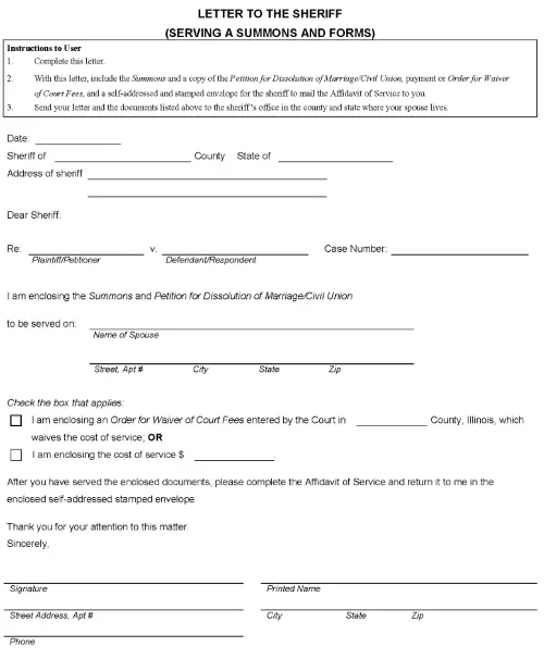 Illinois Letter To Sheriff Serving Summons and Forms PDF