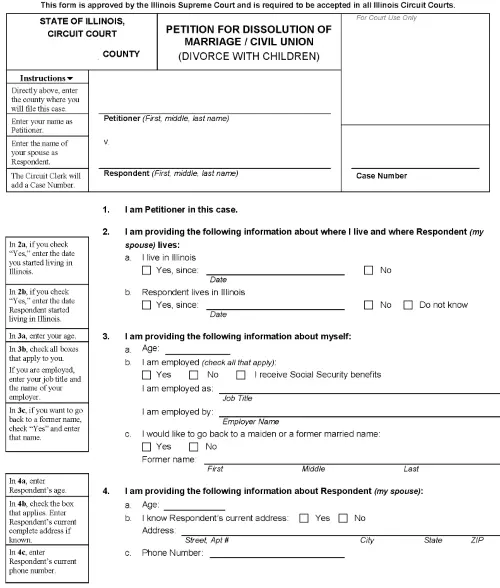 Illinois Petition For Dissolution of Marriage With Children PDF