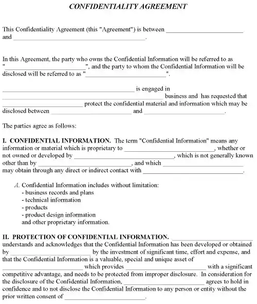 Indiana Confidentiality Agreement