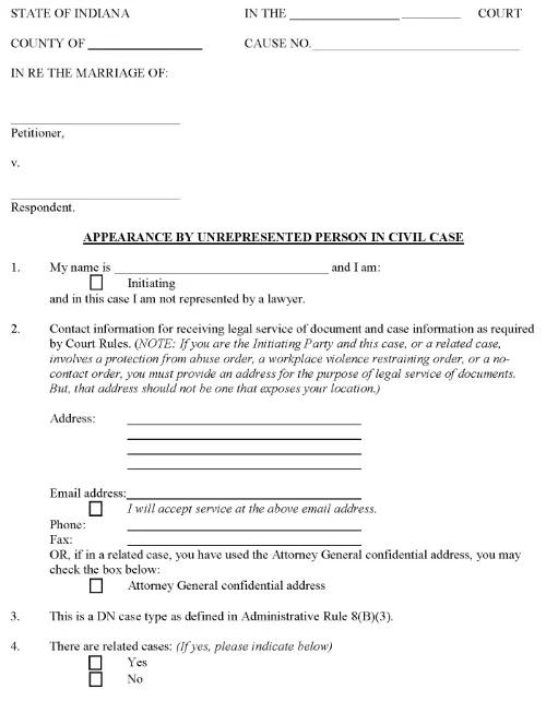 Indiana Contested divorce with no minor children PDF