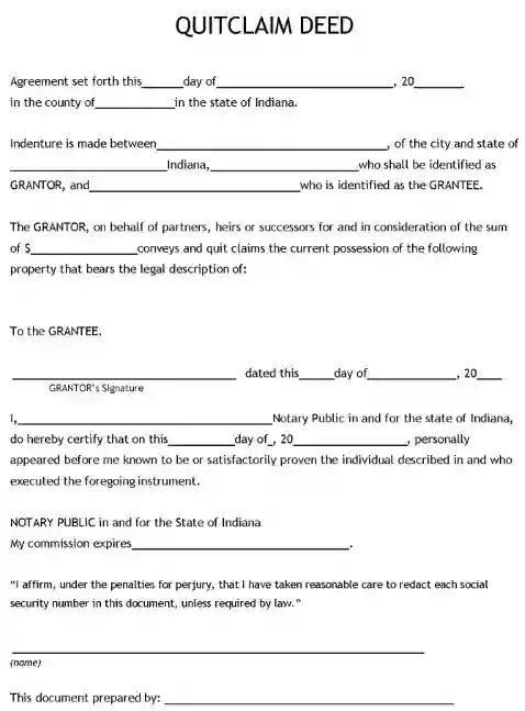 Indiana Quitclaim Deed Word