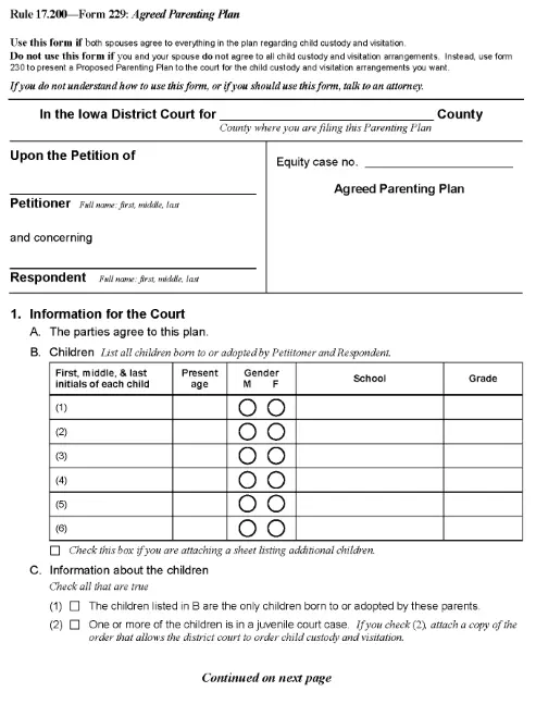 Iowa Agreed Parenting Plan PDF