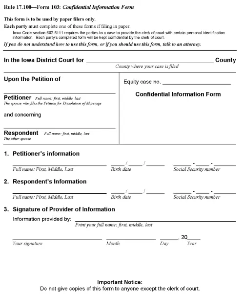 Iowa Confidential Information Form No Children PDF