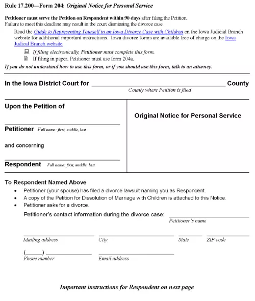 Iowa Original Notice For Personal Service PDF
