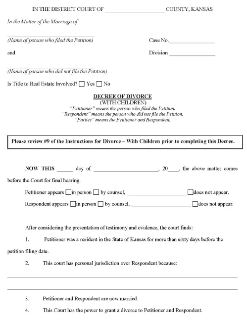 Kansas Decree of Divorce With Children PDF
