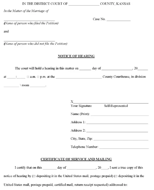 Kansas Divorce Notice of Hearing PDF