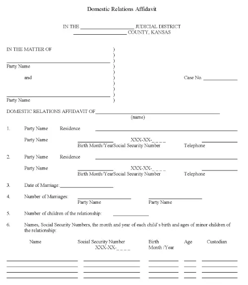 Kansas Domestic Relations Affidavit PDF