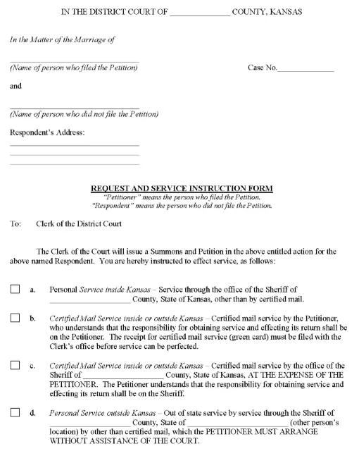Kansas Request and Service Instructions PDF