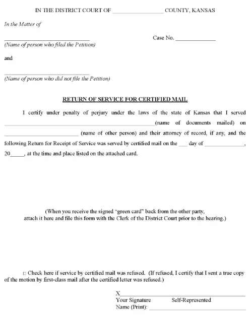 Kansas Return of Service For Certified Mail PDF