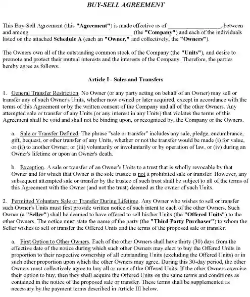 Kentucky Buy Sell Agreement