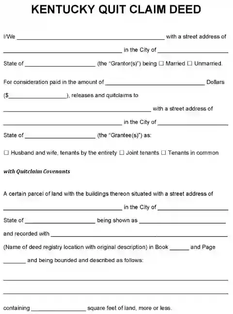 Kentucky Quitclaim Deed Word