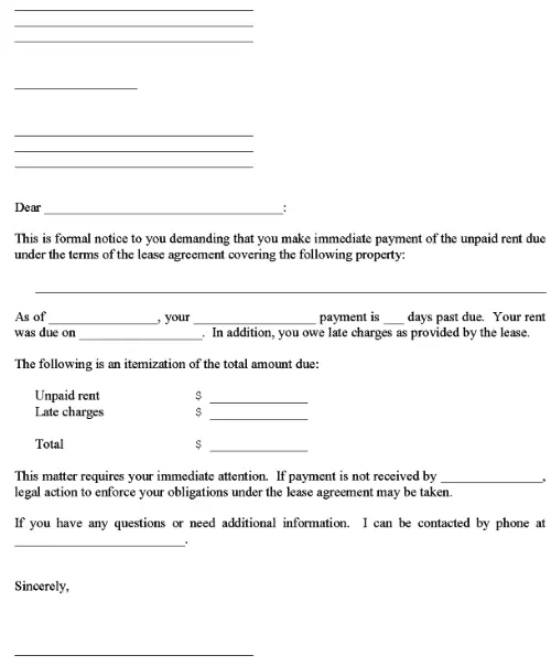 Late Lease Payment Notice Form PDF
