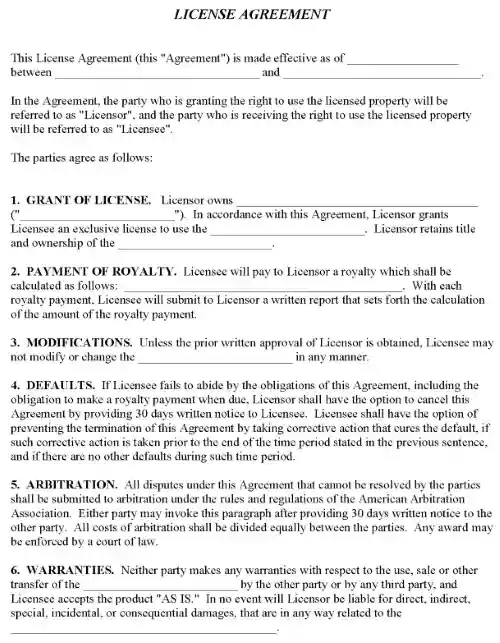 License Agreement Form Word