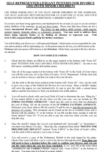 Louisiana Petition For Divorce With Minor Children PDF