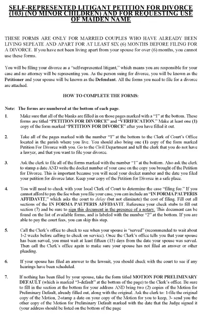 Louisiana Petition For Divorce Without Minor Children PDF