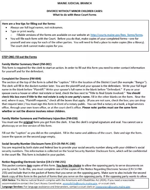 Maine Complaint For Divorce Without Children PDF